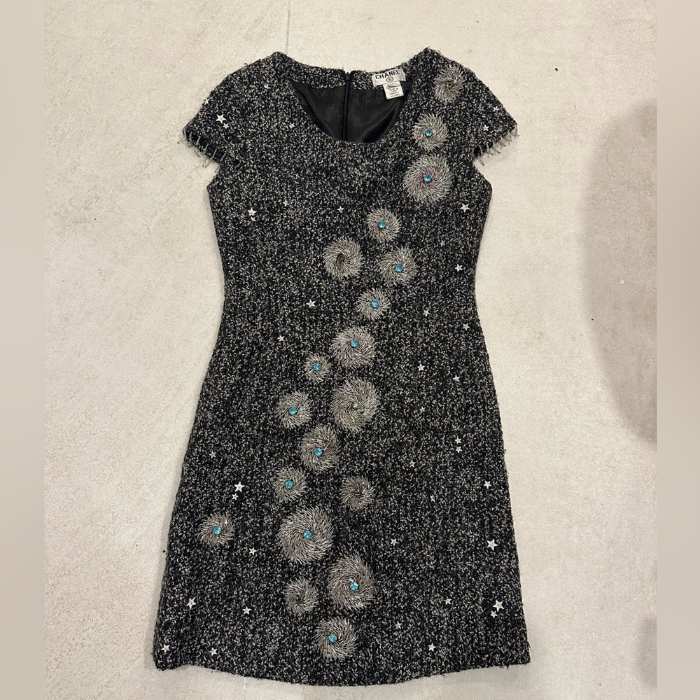 Black and White Tweed Midi Dress